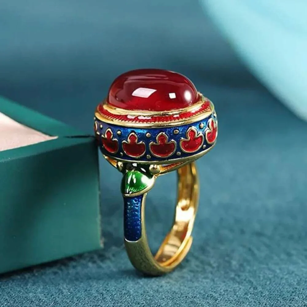 Vintage style Multi colored Enamel Ring - Picture 2 of 5